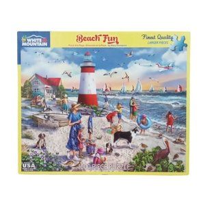 2🧩$18 White Mountain1000 Piece Jigsaw Puzzle "Beach Fun" sand birds picnic